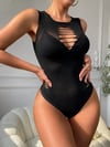 Kadın Sıfır Kol Göğüs, Sırt Ve Yanları Kesik Detay çıtçıtlı Viskon Bodysuit