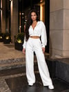 Kadın Taş Baskı Detaylı Fermuarlı Crop Sweatshirt Ve Geniş Paça Eşofman Takımı