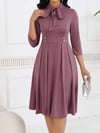 Kadın Tuvakar Kollu Yakadan Bağcıklı Düğmeli Midi Ithal Krep Elbise