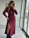 Kadın Uzun Kollu Balıkçı Yaka Derin Yırtmaç Detay Krep Elbise