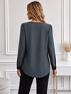Kadın Uzun Kollu Bisiklet Yakalı Kol Ağzı Deri Detaylı Ithal Krep Bluz