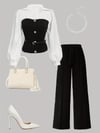 Kadın Uzun Kollu Yakalı önden Düğmeli Kemersiz Gömlek Bluz Ve Pantolon ıkılı Takım