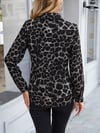 Kadın Uzun Kollu Yakalı önden Düğmeli Leopar Desenli Modal Gömlek Bluz