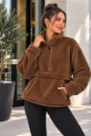 Kadın Yarım Fermuarlı Kanguru Cepli Peluş Wellsoft Sweatshirt