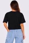Kedi Baskılı Oversize Crop Tişört Salaş Basic Yarım Kol T-shirt - Siyah