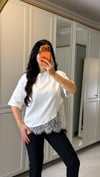 Kısa Kollu Bısıklet Yakalı Dantel Detaylı Vıskon ıkı ıplık Bluz
