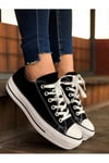 KN103 - Siyah Keten 5 cm Boy Uzatan Sneaker Kalın Taban Kısa Sıyah 5CM