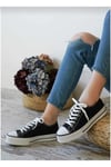 KN103 - Siyah Keten 5 cm Boy Uzatan Sneaker Kalın Taban Kısa Sıyah 5CM