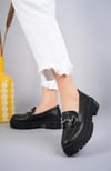 Kadın Kalın Taban Loafer Makosen Ayakkabı Gc Platin Toka Loafer Topuk Boyu 5cm PU Deri