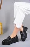 Kadın Kalın Taban Loafer Makosen Ayakkabı Gc Platin Toka Loafer Topuk Boyu 5cm PU Deri