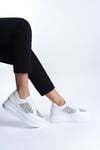MIPA Bağcıklı Ortopedik Taban Simli Kadın Sneaker Spor Ayakkabı  CBT - Beyaz