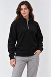 Polar Dik Yaka Yarım Fermuarlı Uzun Kollu Regular Fit Kışlık Sweatshirt - Siyah