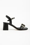 S-481 Siyah Bilekten Bağlamalı Toka Detaylı Geniş Topuklu Kadın Sandalet