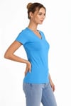 T-Shirt V Yaka Slim Fit Likralı Tişört Günlük Basic Body - Açık Mavi