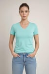 T-Shirt V Yaka Slim Fit Likralı Tişört Günlük Basic Body - Turkuvaz