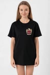 Türk Arma Baskılı Oversize Bisiklet Yaka Günlük T-shirt - Siyah