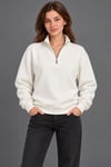 Üç İplik İçi Şardonlu Dik Yaka Yarım Fermuarlı Kışlık Sweatshirt - Beyaz