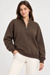Üç İplik İçi Şardonlu Dik Yaka Yarım Fermuarlı Kışlık Sweatshirt - Kahverengi