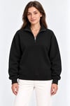 Üç İplik İçi Şardonlu Dik Yaka Yarım Fermuarlı Kışlık Sweatshirt - Siyah