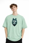 Wolf - Oversize Erkek Tişört SU YESILI