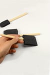 3 Piece Black Sponge Set with Wooden Handle