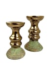 13,5x23,5cm Eskitme Seramik Bronz Şamdan