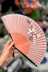 Pembe Şifonlu Bambu Yelpaze