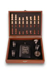 Sİyah Jack Daniels Satrançlı Matara Seti Ahşap Kutulu