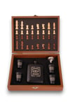 Sİyah Jack Daniels Satrançlı Matara Seti Ahşap Kutulu