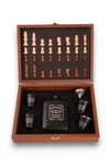Sİyah Jack Daniels Satrançlı Matara Seti Ahşap Kutulu