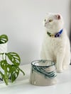 Seramik Kedi ve Köpek Mama Su Kabı (YEŞİL ÇİZGİLİ)