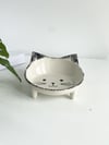 Seramik Sweet Cat Kedi Mama- Su Kabı (Siyah Desen)