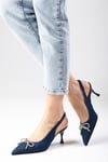 Alexis Lacivert Renk Denim Kumaş Topuklu Ayakkabı-Yüksek Topuklu-Mio Gusto-01526DBK