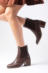 Alida Kahverengi Kalın Topuklu Lastikli Bot-Thick Heels-Mio Gusto-01566BRC