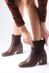 Alida Kahverengi Kalın Topuklu Lastikli Bot-Thick Heels-Mio Gusto-01566BRC