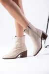 Amory Bej Renk Kalın Topuklu Bot-Thick Heels-Mio Gusto-01574BES