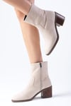 Amory Bej Renk Kalın Topuklu Bot-Thick Heels-Mio Gusto-01574BES