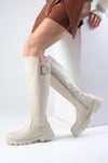 Arya Bej Renk Fermuarlı Postal Çizme-Boots-Mio Gusto-01496BEC