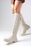 Arya Bej Renk Fermuarlı Postal Çizme-Boots-Mio Gusto-01496BEC