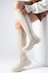 Arya Bej Renk Fermuarlı Postal Çizme-Boots-Mio Gusto-01496BEC
