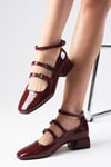 Baylee Bordo Renk Rugan Kısa Topuklu Ayakkabı-Kısa Topuklu-Mio Gusto-01482WRR