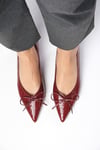 Beatrix Bordo Renk Krokodil Desenli Topuklu Ayakkabı-Low Heels-Mio Gusto-01421WRX