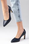 Beliz Hakiki Deri Lacivert Renk Stiletto-Kısa Topuklu-Mio Gusto-01305DBC