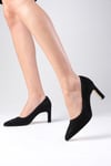 Beliz Hakiki Süet Siyah Stiletto-Kısa Topuklu-Mio Gusto-01305BLS