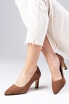 Beliz Hakiki Süet Taba Stiletto-Kısa Topuklu-Mio Gusto-01305TAS