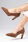 Beliz Hakiki Süet Taba Stiletto-Kısa Topuklu-Mio Gusto-01305TAS
