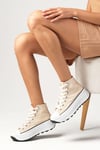 Bendis Bej Renk Kalın Tabanlı Keten Sneaker-SPOR-Mio Gusto-05800BEK
