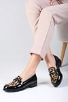 Bernice Leopar Desenli Rugan Oxford Ayakkabı-DÜZ AYAKKABI-Mio Gusto-02108LEO