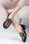 Bernice Leopar Desenli Rugan Oxford Ayakkabı-DÜZ AYAKKABI-Mio Gusto-02108LEO