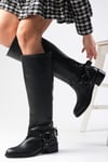 Brielle Siyah Renk Fermuarsız Biker Çizme-ÇİZME-Mio Gusto-02321BLC